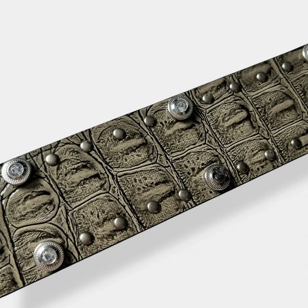 Guess Y2K Croc Embossed Faux Leather Rhinestone Belt Small
